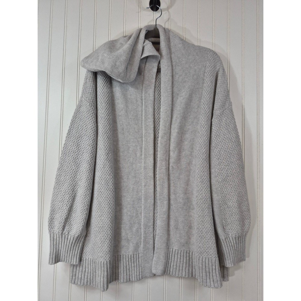 Gap Womens Light Heather Grey Mixed Stitch Hooded‎ Open Front Cardigan Outdoor L